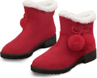 Generic Winter Womens Ankle Boots Fashion Winter Warm Soft Velvet Plus Size Comfort Footwear with Thick Sole Design (Red, 4. 5)