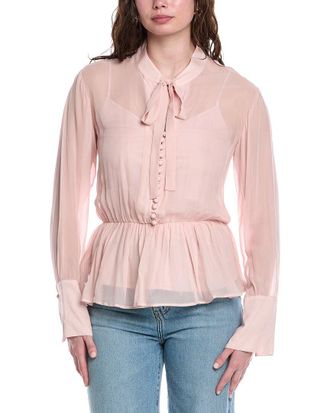 Rebecca Taylor Covered Button Tie-Front Blouse