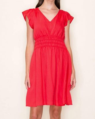 Staccato Annie V-Neck Mini Dress In Coral Red