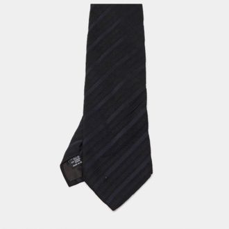 Emporio Armani Black Striped Jacquard Silk Tie