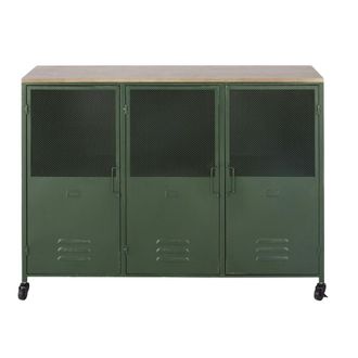 Maisons du monde Aparador industrial de abeto y metal verde con ruedas y 3 puertas