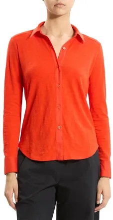 Theory Riduro C.Nebulous Organic Cotton Slub Long Sleeve Button-Up Shirt in Poppy at Nordstrom, Size Xx-Large