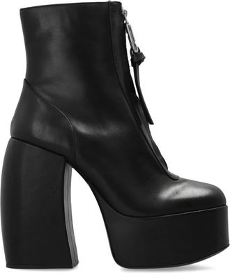 Marc Jacobs Gigi Platform Enkellaarsjes - Dames - Laarzen met Hak - Zwart - 40 EU - Leer - Schoenen
