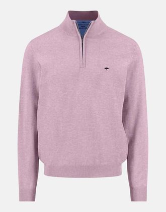 Fynch-Hatton Mens Fine Knit Cotton 1/4 Zip Sweater Magnolia - Pink - Size: 46