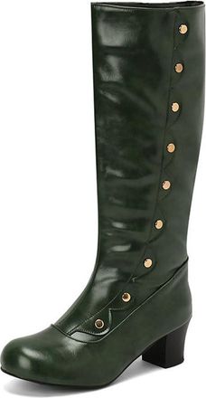 Generic Womens Vintage Victorian Knee High Riding Boots with Studded Decor Comfort Low Heel Round Toe Casual Winter Shoes (Green,7.5)