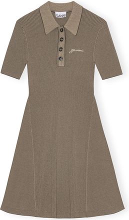 Ganni Brown Melange Knit Short Sleeve Mini Dress - Size XXS