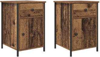 vidaXL Vidaxl - Armario de Noche con cajón 2 pcs Madera vieja 40 x 42 x 60 cm