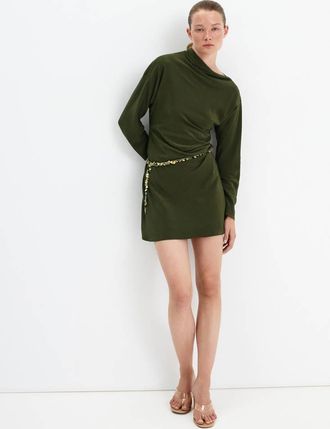 Mango Vestito collo a barca increspature verde pastello - Donna - XS - MANGO