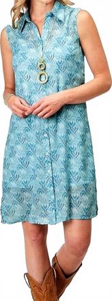 Roper Ikat Chevron Print Poly Sleeveless Dress In Blue