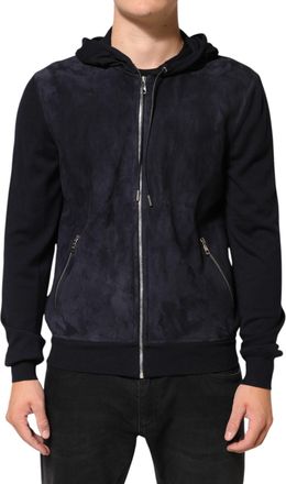 Dolce & Gabbana Black Leather Full Zip Hooded Blouson Mens Jacket