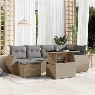 vidaXL Vidaxl - Set Sof&aacute;s De Jard&iacute;n 7 Piezas Y Cojines Rat&aacute;n Sint&eacute;tico Beige