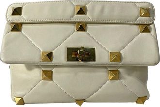Valentino White Leather Large Roman Stud Shoulder Bag (Authentic Pre-Loved)