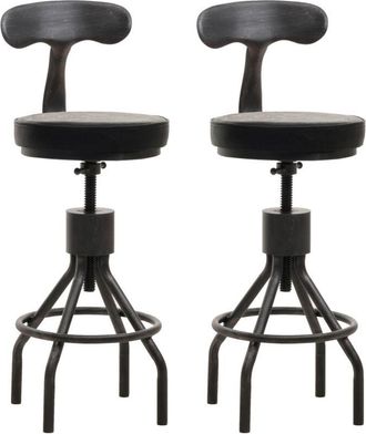 Hhg Hhg - Juego De 2 Taburetes De Bar 968, Taburete De Bar, Reposapi&eacute;s Giratorio Regulable En Altura, Acero Industrial Imitaci&oacute;n Piel, Negro