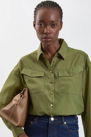 Karen Millen Womens Trim Detail Organdie Shirt - Khaki - Size 16 UK
