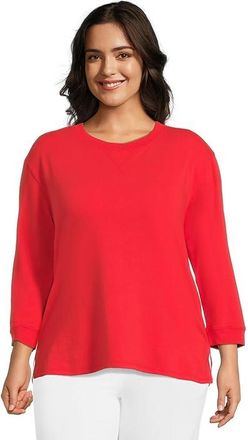 Mod-o-doc 3/4 Sleeve Hi-Lo Tunic with Side Slits Womens Sweatshirt Rich Apple : MD (US 8-10), Cotton/Spandex