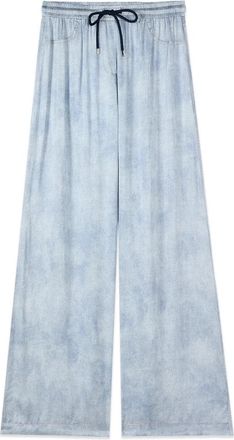 Oltre Palazzo broek in satijn met denim effect - Dames - Wijde Broeken - Blauw - L - Denim - Broeken