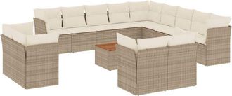 vidaXL Set Sof&aacute;s De Jard&iacute;n 14 Pzas Con Cojines Rat&aacute;n Sint&eacute;tico Beige Vidaxl