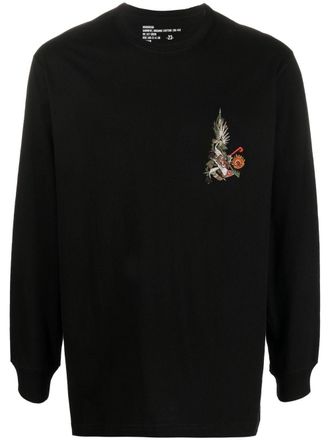 maharishi graphic-print long-sleeved T-shirt - men - Organic Cotton - S - Black