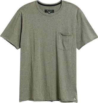 Rag & Bone Mens Melange Miles Pocket Tee, Heather Army