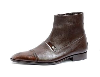 Vitelo Mens Smart Soft Leather and Patent Toe Boots in Black and Brown M 35 (11 UK, Brown)