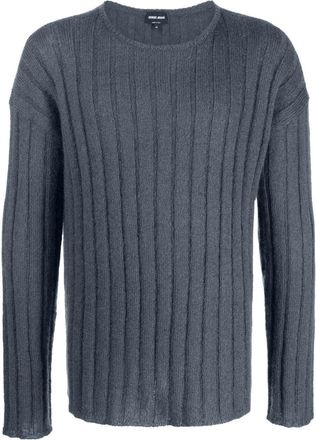 Giorgio Armani Black Ribbed Knit Wool Blend Sweater