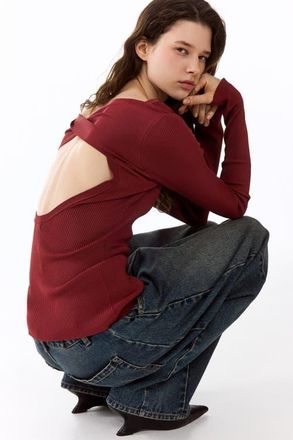 H&M Rib-knit Twist-detail Top in Burgundy at Nordstrom, Size X-Small