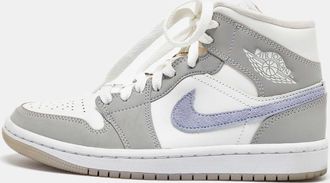 Air Jordan s Grey/white Leather Air Jordan 1 Mid Wolf Grey Sneakers