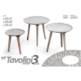 Trade Shop Trade Shop - Set 3 Mesas De Centro Mdf Pies Madera Jardin Lounge &Oslash;45-40-30cm Redonda 783944