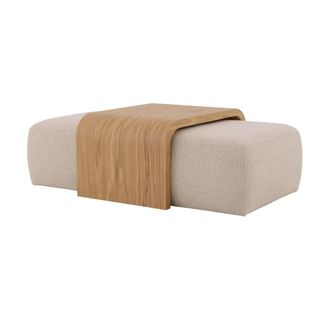 Woodek Mesa de centro de roble macizo con poufs beige