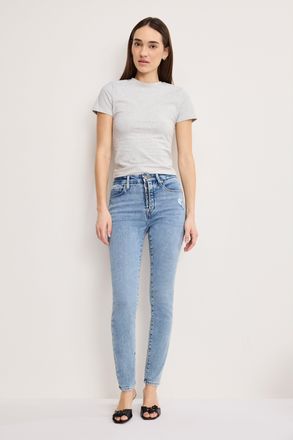 Good American Womens Good Legs Skinny Compression Jeans | Extra Stretch, Flat Tummy Tech, Gap-Proof Waistband | Indigo, Size 8 | Good America