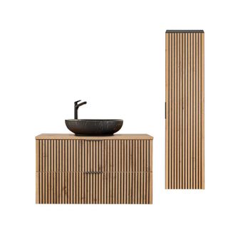 Petits Meubles Set de muebles con lavabo y columna estratificado marrón negro