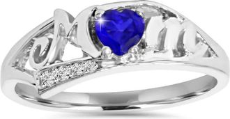Pompeii3 5/8Ct Heart Shaped Sapphire & Diamond Mom Ring in White, Yellow or Rose Gold