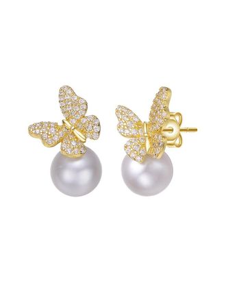 Genevive 14K Over Silver Pearl Cz Earrings