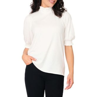 Gibsonlook Ruffle Mock Neck Puff Sleeve Sweater in Ivory at Nordstrom Rack, Size Xx-Small
