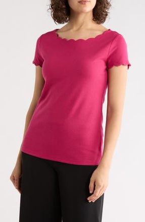 T Tahari Scalloped Knit T-Shirt in Dark Pink at Nordstrom Rack, Size X-Large