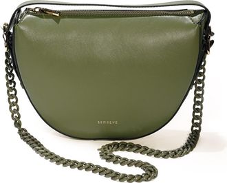 Senreve Mini Fortuna Smooth Leather Convertible Crescent Shoulder Bag in Artichoke at Nordstrom