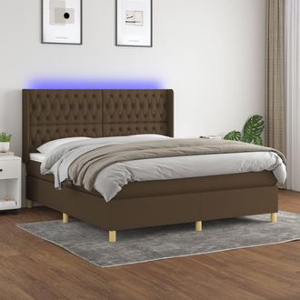vidaXL Cama Box Spring Colch&oacute;n Luces Led Tela Marr&oacute;n Oscuro 160x200cm Vidaxl
