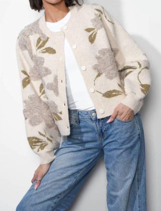Greylin Skylar Cozy Floral Cardigan In Ivory