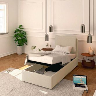 Baldiflex Baldiflex - Letto Contenitore Singolo 80x190 Licia in Tessuto con Rete a Doghe colore Grigio talpa Taupe