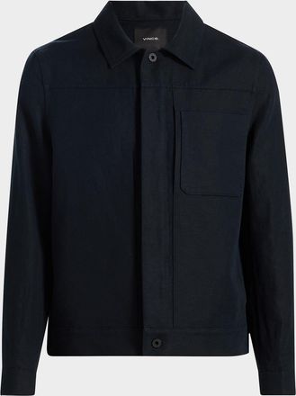 Vince Men & apos;s Pleated Cotton-Linen Trucker Jacket