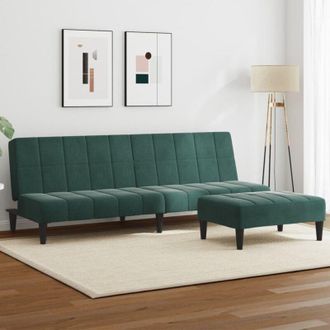 vidaXL Vidaxl - Sof&aacute; Cama De 2 Plazas Con Taburete Terciopelo Verde Oscuro