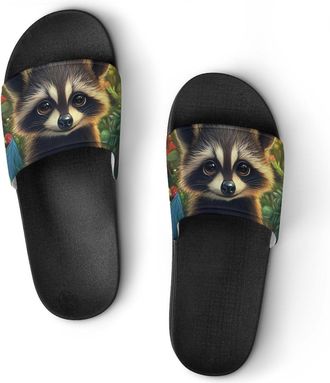 Generic Cute Raccoon Shower Shoes Slipper for Women Men Beach Slippers Quick Drying Non Slip Open-Toe Sandals