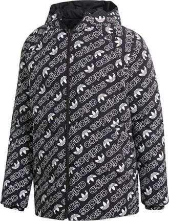 adidas originals Monogram JKT Full Print logo Reversible Stay Warm hooded down Jacket Black White DP8561