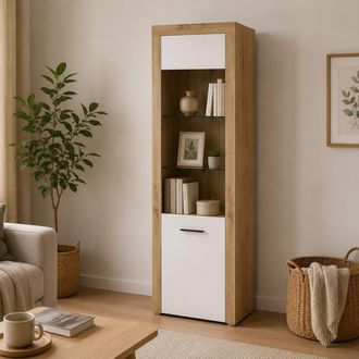 Dmora Vitrina Lohalime, Mueble Expositor 5 Estantes, Una Puerta, Detalle Vidrio Sin Led, 65x42x192h Cm Blanco