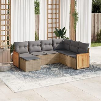 vidaXL Vidaxl - Set Sof&aacute;s De Jard&iacute;n 7 Piezas Y Cojines Rat&aacute;n Sint&eacute;tico Beige