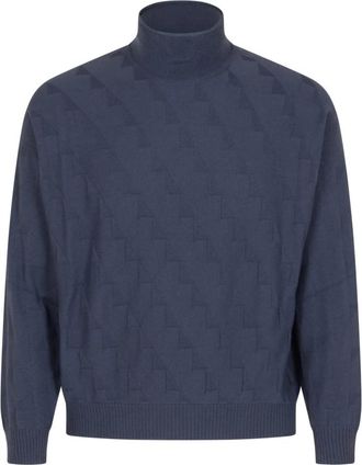 Emporio Armani Trui met hoge hals - Heren - Coltruien - Blauw - M - Truien & Vesten