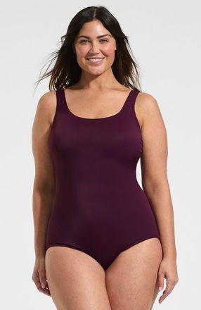 Lands End Plus Size DD-Cup Chlorine Resistant Scoop Neck Soft Cup Tugless Sporty One Piece Swimsuit in Dark Wine at Nordstrom, Size 18W