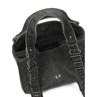Diesel Crystal-Encrusted Denim Shoulder Bag - Gray