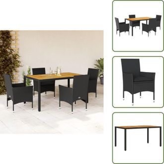 vidaXL The Living Store Set Pranzo da Giardino 5 pz con Cuscini Nero Polyrattan Acacia - Tavolo da giardino