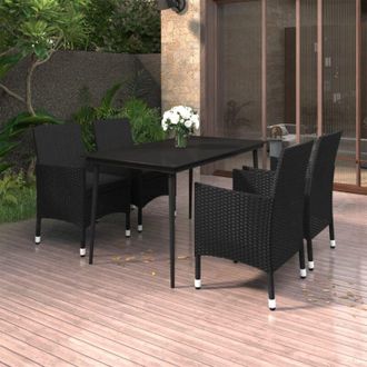 vidaXL Vidaxl - Set Comedor De Jard&iacute;n 5 Pzas Y Cojines Rat&aacute;n Sint&eacute;tico Y Vidrio